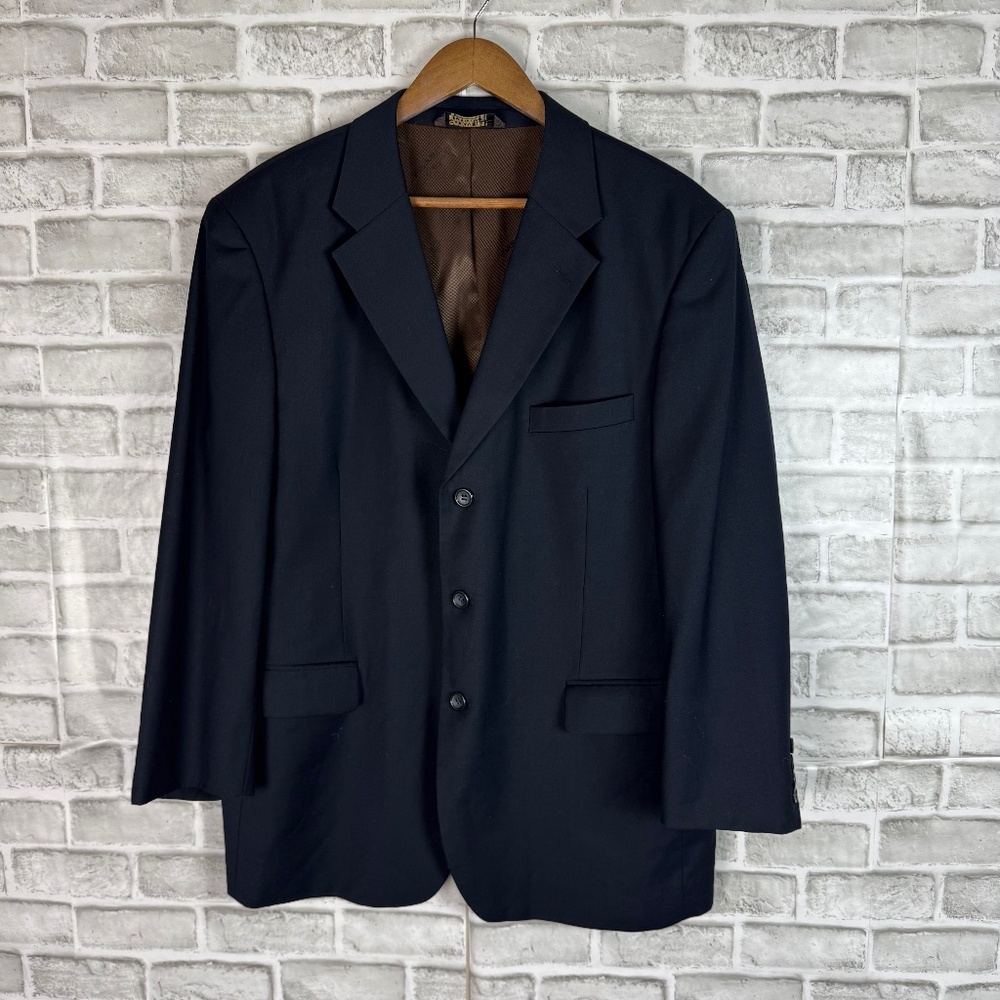 CARAVELLI Italy Solid Black 3 Button Ventless Blazer Suit Jacket Mens 44s Poly